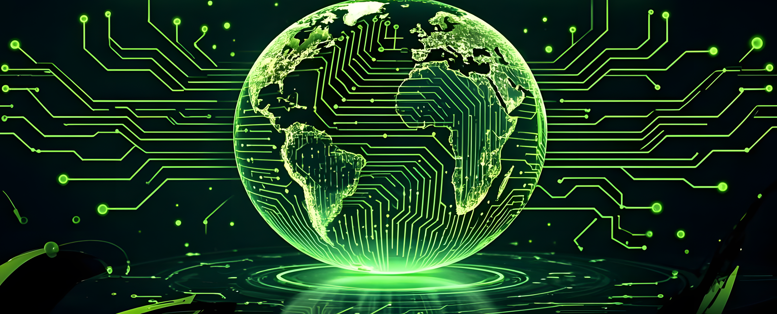 Code Eternal - Globe with diagrams and connected nodes